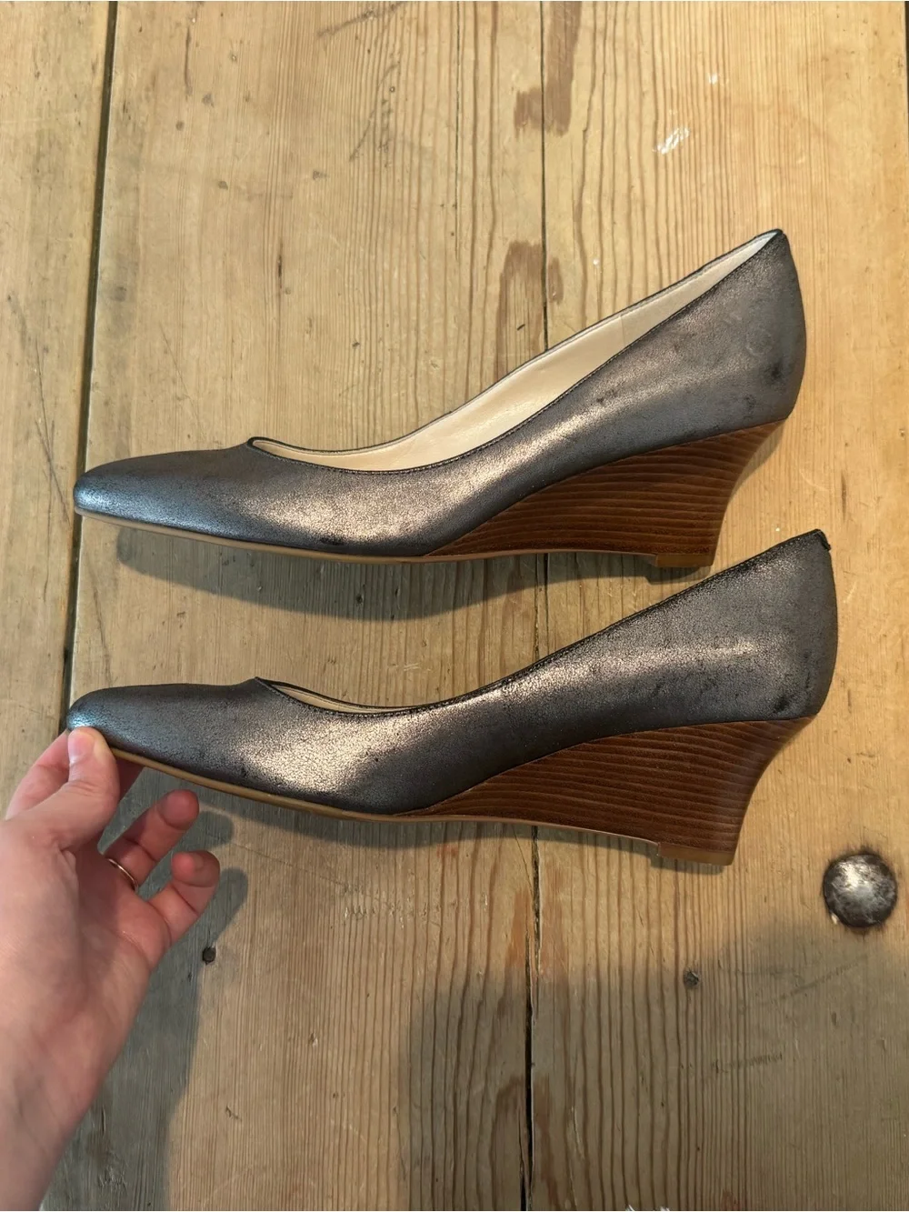 Cole Haan Catalina wedge size 8 Gunmetal pewter silver